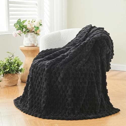 NEWCOSPLAY Super Soft Throw Blanket Black Premium Silky Flannel Fleece 3D Clouds Stylish Jacquard Lightweight Bed Blanket All Season Use 350GSM (Black, Throw(50"x60")) - Image 1