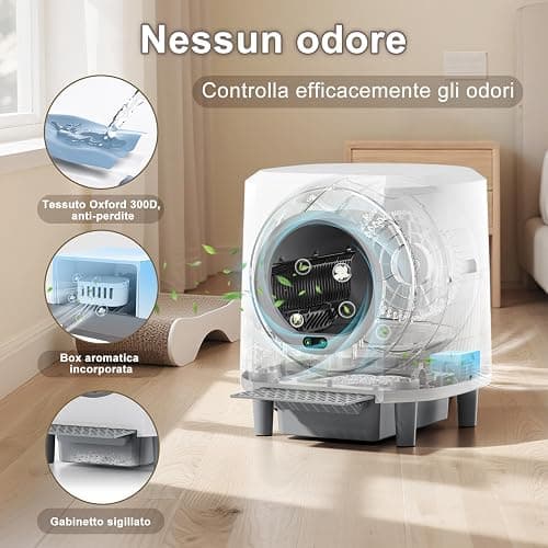 Ellenpent Lettiera Gatto Autopulente Silenziosa, Anti-Perdite/Schiacciamento/Odore, Lettiera Automatica Wifi per Gatti con APP, 90L Per Più Gatti, Svuotamento Con Un Solo Tasto, Facile da Pulire thumbnail 3