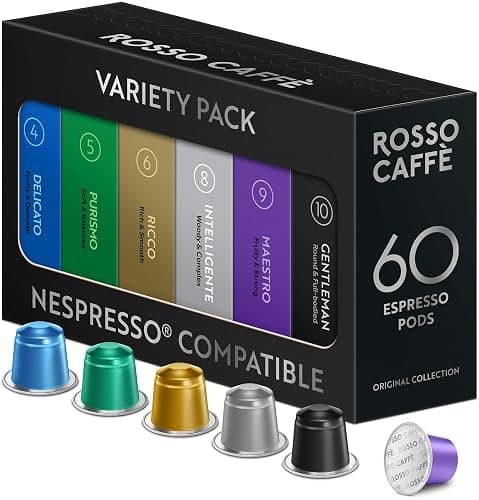 ROSSO CAFFÈ 60 Espresso Coffee Pods for Nespresso Original Machines, Premium Capsules, Variety Pack 6 Flavors, Rich Breakfast to Intense Roasts - Image 1