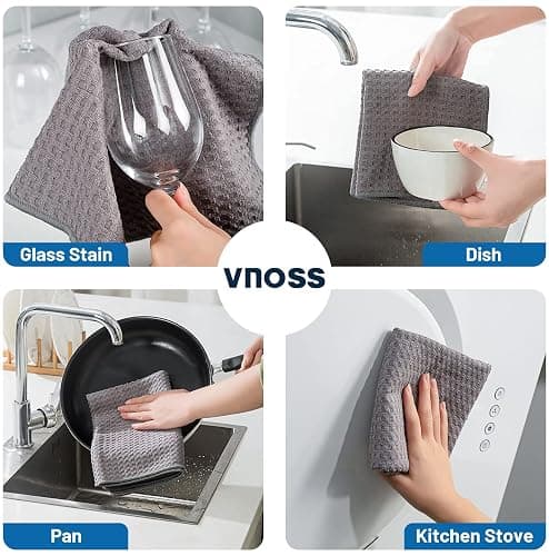 Vnoss Waffle Weave Microfiber Kitchen Towels and Dishcloths Set, 26 X 18 Inch and 12 X 12 Inch, Set of 10 Gray Lint Free Dish Towels for Drying Dishes thumbnail 4