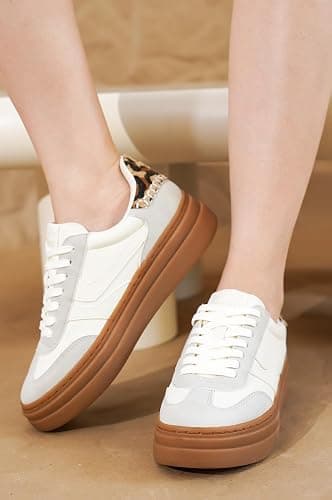 Project Cloud Platform Sneakers for Women Footwear - Memory Foam Insole Womens Shoes, Lightweight and Non-Slip Sole Lace Up Fashion Sneakers (Dodge) thumbnail 2
