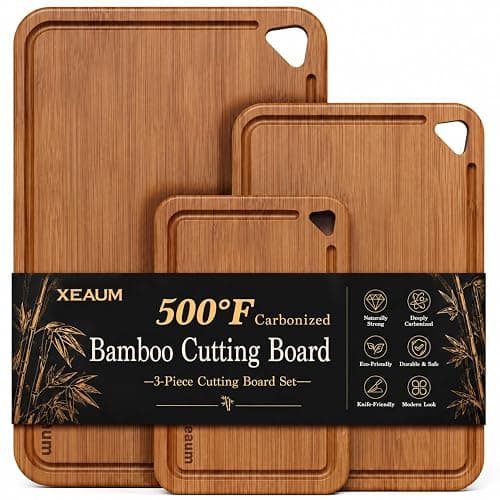Bamboo Cutting Board 3-Piece Wooden Bread Boards for kitchen | Deep-Carbonized Bamboo Set with Deep-Carbonized Finish & Non-Slip Edges, Size for Meat/Veggie,Cutting Board with Hanging Hole - Image 1
