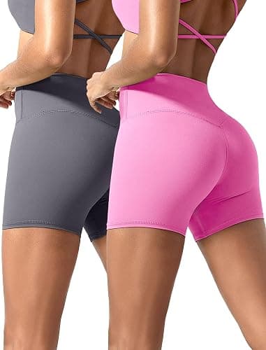 voenxe Women Workout Shorts,High Waisted Yoga Biker Short,Spandex No Front Seam Sports Gym Running Exercise Soft Short,2 Pack thumbnail 7