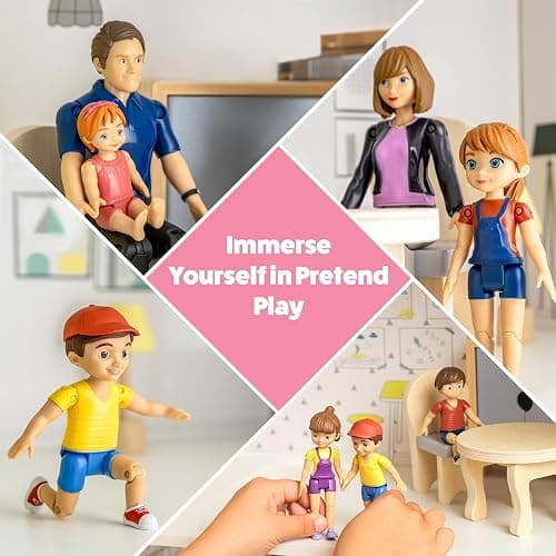 Dollhouse People, Bendable Dollhouse Family Set – 9 Poseable Figures Including Grandpa, Grandma, Mom, Dad, Sister, Brother, Cousins, and a Baby Girl – Perfect for Dollhouse Play and Imaginative Fun thumbnail 7