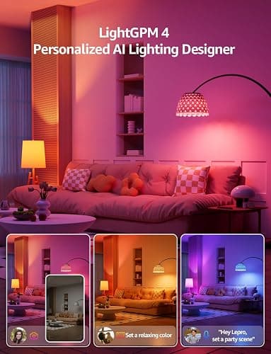 Lepro B1 AI Smart Light Bulbs - RGBWW Color Changing LED Bulb Works with Alexa & Google Assistant, AI Voice Control, Music Sync, A19 E26 Base, 8.5W 800Lumen, 2.4GHz WiFi & Bluetooth, 1 Pack（NO Remote thumbnail 3