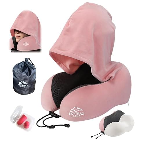 Travel Pillow with Extra Large Hood for Airplane Long Flights Privacy and Comfort Memory Foam with Velvet Cover for Road Trip Head&Neck Support for Plane Office Cars Sleeping & Rest (Pink) - Image 1