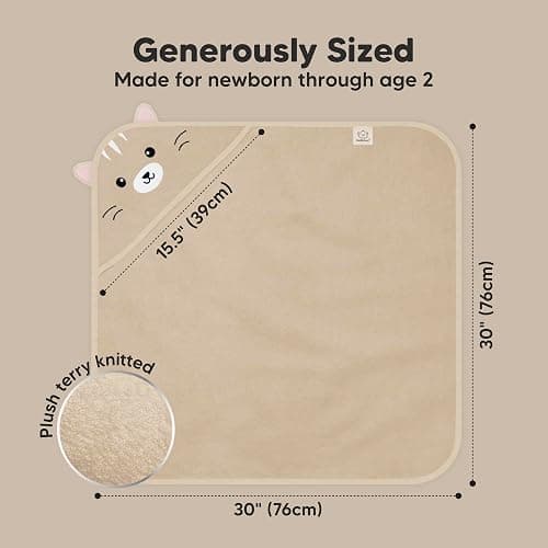 KeaBabies Hooded Baby Towel for Newborn - Viscose Derived from Bamboo Large Baby Bath Towels with Hood for Boys, Girls, Toddler, Extra Absorbent & Soft Newborn Bath Essentials (Cat, Petite) thumbnail 2