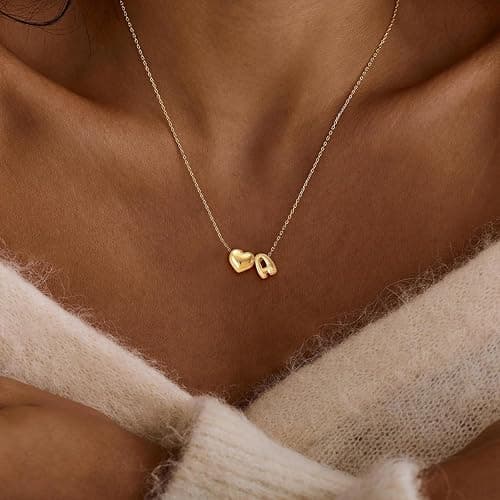 MOMOL Tiny Heart Initial Necklace for Women 18K Gold Plated Dainty Letters Name Necklace Personalized Gift for Christmas thumbnail 2