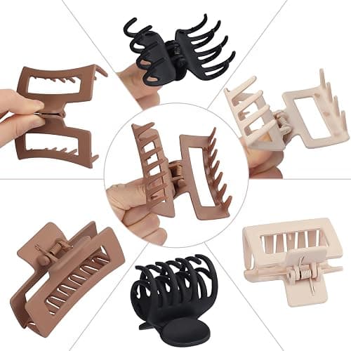 CHANDAT Medium Claw Hair Clips Set for Women - 3 Styles, 9 pcs Rectangle Clips for Thick Hair, Square Clips for Thin Hair - Brown thumbnail 4