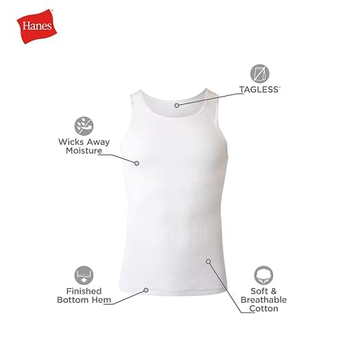 Hanes Top Undershirt Pack, 6-Pack, Moisture-Wicking Cotton Ribbed Tanks for Men thumbnail 5