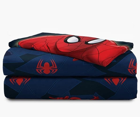 Jay Franco Kids Sheet Set with Fitted, Flat Sheets & Pillow Cover - Ultra-Soft Bedding with Pillowcase for Room Decor, Blue - Spiderman, 3 Piece Twin thumbnail 6