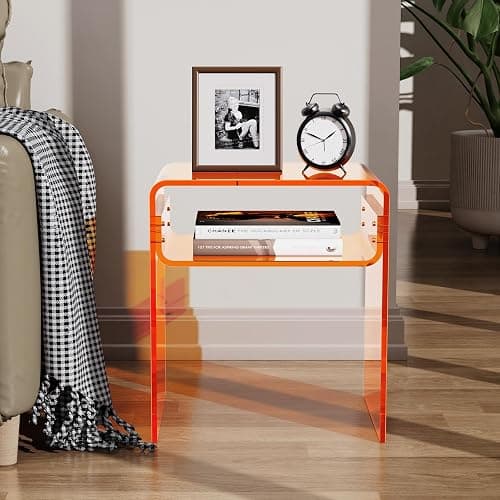solaround Clear Acrylic End Table 2-Tier Bedside nightstand for Living Room Bedroom Home Decor (Orange Double) thumbnail 2