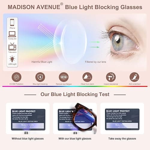 Madison Avenue Oversized Blue Light Blocking Glasses for Women Fashion Blue Light Blockers Anti Eyestrain & UV Protection Computer Eyeglasses (Dark Tortoiseshell) thumbnail 5