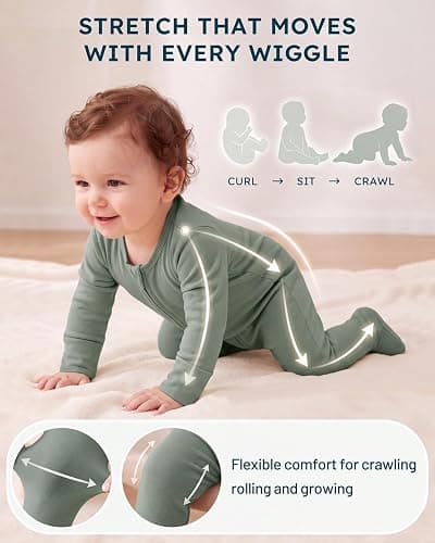 Yoofoss Viscose Bamboo Baby Pajamas Newborn Sleepers For Boy Girl Clothes | Footed Pajamas for Newborn 0-3 3-6 6-9 12 18 Months , Two Way Zipper 3Pcs Soft Sleep and Play Infant Pjs Baby Essentials thumbnail 4