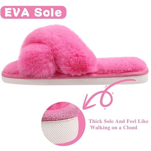 Evshine Women's Fuzzy Slippers Cross Band Memory Foam House Slippers Open Toe thumbnail 6