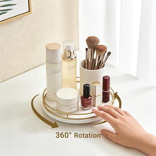 Mkono Makeup Perfume Organizer Tray, 360 Rotating Skincare Cosmetic Storage | Lazy Susan for Bathroom, Lotion Display Holder, Vanity Dresser Desk Countertop, Bedroom Living Room, Raised Guardrail thumbnail 6