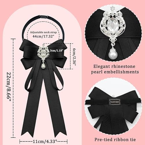 LJBFNN Bow Tie For Women, Pre-Tied Ribbon Tie Adjustable Bowtie with Rhinestone Girl Bow Ties for Collared Blouse Shirt Dress thumbnail 4