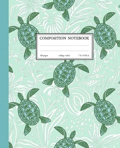 Sea Turtle Composition Notebook: College Ruled Lined Journal, Classic 7.5 x 9.25 size, 110 pages, softcover. Multiple sea turtles swim among sea plants. Multi-color. Great gift for ocean lovers. - Image 1