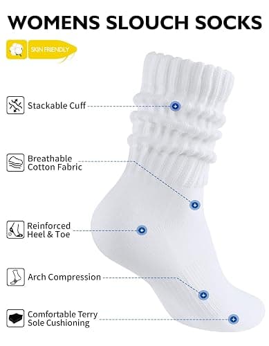CLOSEMATE Womens Scrunch Crew Socks Retro Soft Cotton Cozy Slouchy Socks for Sneakers Boot 3 Pairs thumbnail 4