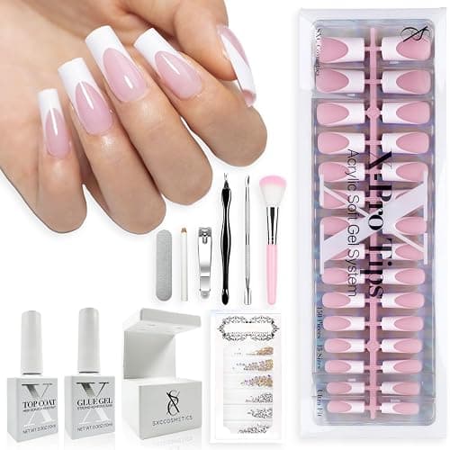 SXC Cosmetics French Tip Press On Nails Pink Series, Medium Square X-Pro Tips Starter Kit - Image 1
