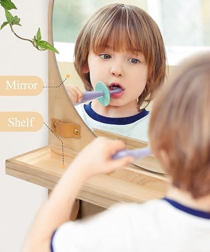 Maxpeuvon Nursery Wall Shelf with Mirror, Natural Wood Boho Arch Design | 14 x 18 Inch Wall Mounted Organizer and Decor for Nursery, Kids Room, Living Room, Entryway and Bathroom thumbnail 4