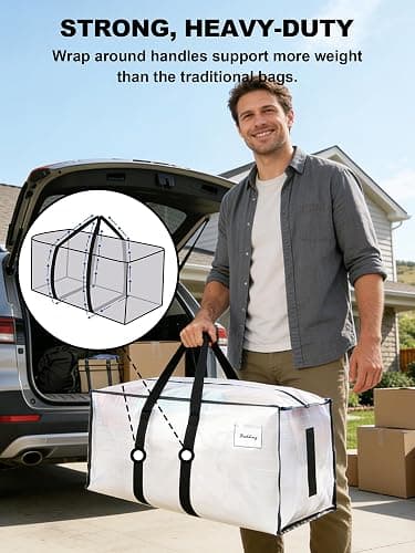 HOMESURE Supports 200lbs Heavy Duty Moving Bags - Strong Zipper & Wrap-Around Handles - Water-Resistant Storage Totes, Durable Alternative to Moving Boxes - 8 Pack - Semi-Transparent thumbnail 4