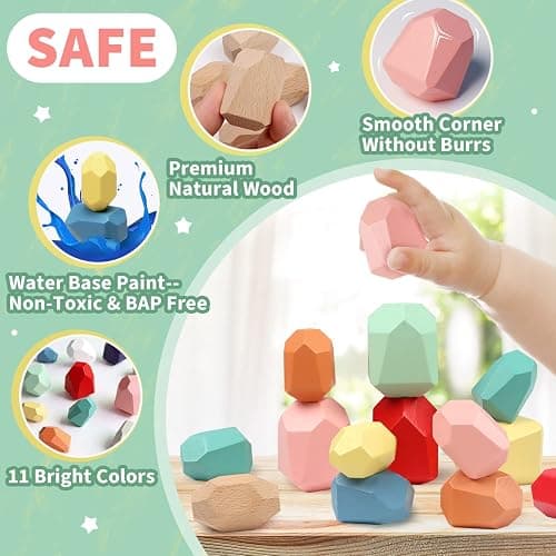 FUNNYB&G 36 PCS Stacking Rocks Montessori Toys for 3+ Year Old Girls Boys Wooden Building Blocks Balancing Stones for Kids Preschool Educational Sensory Toys for Toddlers Easter Birthday Gifts thumbnail 4