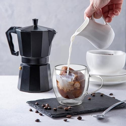 Osrioal Double Walled Glass Mugs, 4 x 250ml Glass Coffee Mugs, Heat Resistant Coffee Cups, Clear Coffee Glasses with Handle, for Cappuccino Tea Milk Latte Juice ﻿ thumbnail 2