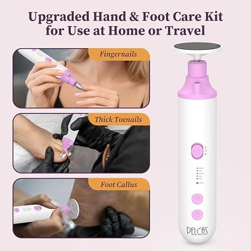PELCAS Toenail Grinder for Thick Toenails 8 in 1 Manicure & Pedicure Kit, 5 Speeds Cordless Nail Drill with LED Light Electric Foot Callus Remover for Foot Callus, Thick Nails, Finger Nails Pink thumbnail 3