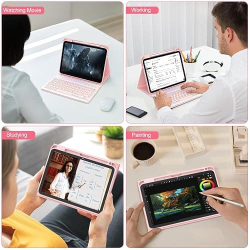 COO Keyboard Case for iPad 11/10th Gen 11/10.9 inch 2025 A16/2022, Detachable Wireless Bluetooth Case with Keyboard Built-in Right Side Pencil Holder, Auto Wake/Sleep for iPad A16 KeyboardCase (Pink) thumbnail 9