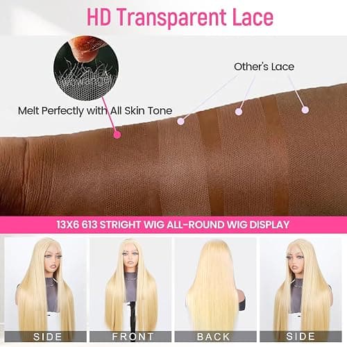 raztcrb 30 inch 613 Lace Front Wig Human Hair 200 Density 13x6 Blonde Wig Human Hair 613 Straight HD Lace Front Wigs Pre Plucked Blonde Human Hair Wig for Women thumbnail 6