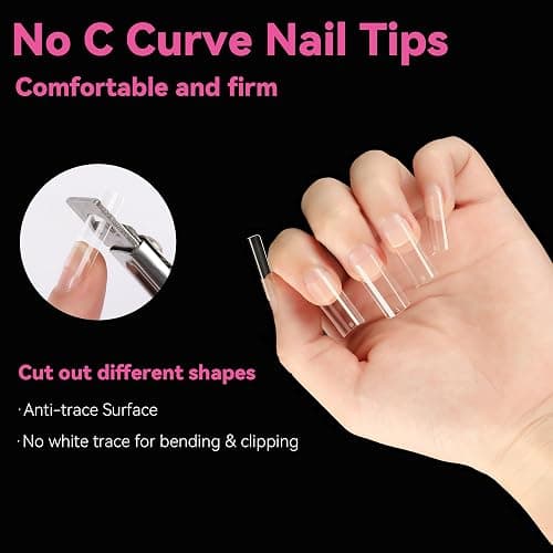 UNA GELLA No C Curve Medium Square Nail Tips 504 Pcs Half Cover Square Gel Nail Tips Pre-file Half Matte Straight Nails Tips Clear Fake Nails For Nail Extension Home DIY Salon with Box thumbnail 8