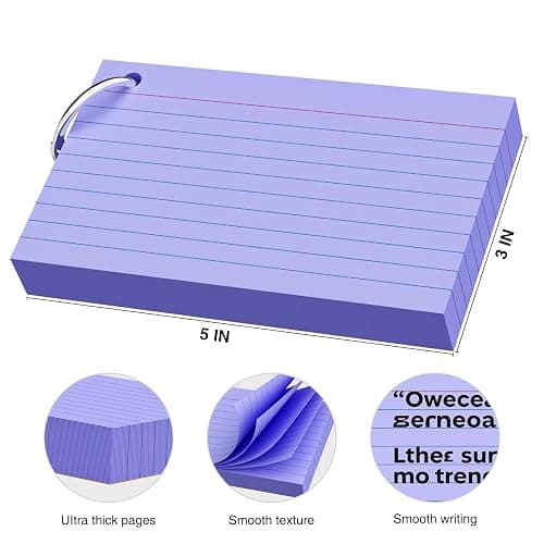 250 Count Colored Index Cards 3x5 Inch with Key Ring, 180gsm Heavy Weight Flash Cards 5 Color (50 Sheets Each) Portable Note Taking for Students, Teachers, Study Note Cards for Office School Supplies thumbnail 3