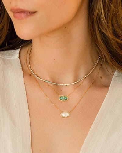 TLY Gold Necklace for Women 14k Gold Plated Dainty Gemstone Pendant Necklace Red Rose Quartz Black Emerald Green Blue Prom Choker Necklace Birthday Wedding Bridesmaid Necklace Mothers Day Jewelry gifts thumbnail 8
