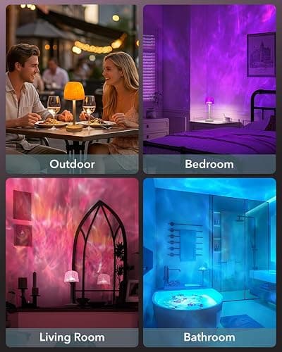 Tedmos Polarlicht & Aurora Projektor IP65 Wasserdicht, Wasserwellen Effekt Stimmungslicht, Akku Tischlampe Kabellos Touch, Dimmbar LED Tischleuchte & Duschlampe für Bad Outdoor Garten Deko Geschenk thumbnail 8