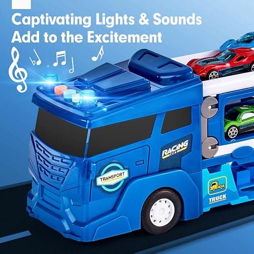 hahaland Toys for 3 Year Old Boy Gift - 2 in 1 Car Carrier Transforms into Race Tracks Toys with Dual Launcher Truck for Kids Ages 3-5 - Car Sets for Boys 3 Year Old Boy Gifts thumbnail 5