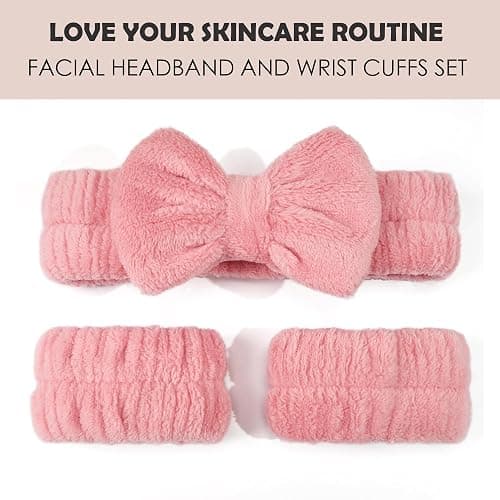 Ayesha Spa Headband and Wristband Set for Skincare Washing Face,Makeup Headband Wrist Cuffs for Preppy Skincare Women Girl (Pink set) thumbnail 5