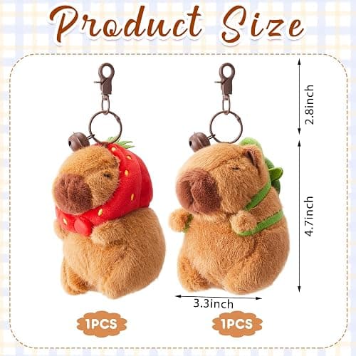 Simgoing 2 Pcs Capybara Plush Keychain Capybara Stuffed Animals Plush Pendant for Graduation Exchange Birthday Party(Turtle Bag, Strawberry Hood) thumbnail 3