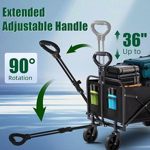 Joxir Collapsible Wagon Cart Foldable 120L 360lbs Capacity, Lightweight Portable Beach Wagon, Shopping Carts with Wheels for Grocery, Camping, Shopping, Garden Cart thumbnail 7