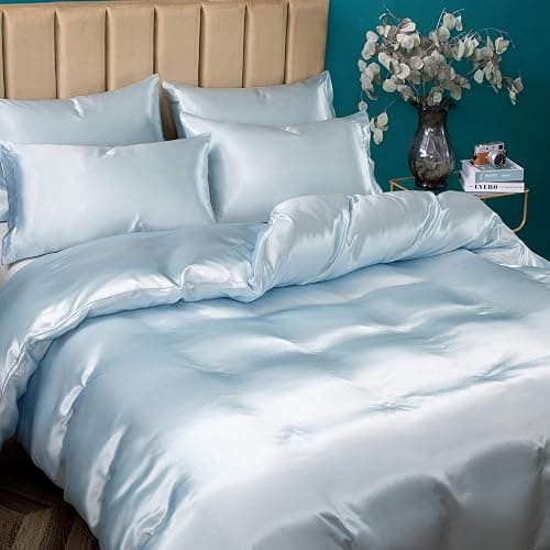P Pothuiny 3 Pieces Satin Duvet Cover Twin/Twin XL Size, Luxury Silky Like Baby Blue Duvet Cover Bedding Set with Zipper Closure, 1 Duvet Cover + 2 Pillow Cases (No Comforter) - Twin/Twin XL - Baby Blue (No Comforter) thumbnail 2