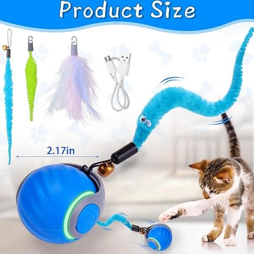 BABORUI Interactive Cat Toy Ball - Automatic Interactive Cat Toys for Indoor Cats with 3 Tails, 2 Speeds Rechargeable Cat Enrichment Toys for Small/Medium/Large Cats to Keep Them Busy(Blue) thumbnail 5