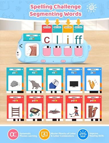 QuTZ Phonics Learning Toy for Preschool Kids – Talking Flash Cards with Sound Machine, Word Blending & Math Games – Educational Reading & Counting Activity Set 4-8 thumbnail 3