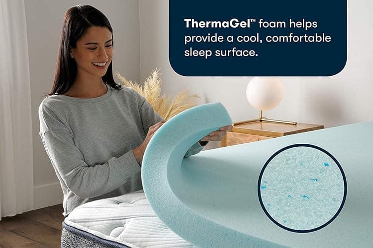 Serta ThermaGel Cooling, Pressure-Relieving Memory Foam Mattress Topper, 3 Inch, Full,Blue thumbnail 3