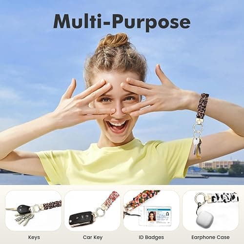 Scrunchie Keychain Wristlet, Key Chain for Car Keys with D Ring, Stretchy Phone Charms with Tether Tab for Women. thumbnail 2