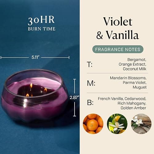 Paddywax Basalt Collection Scented Candle, Soy Wax Blend Glass Jar with Lid, Reusable Home Décor Candle, 10 oz, Violet Vessel, Violet and Vanilla thumbnail 3