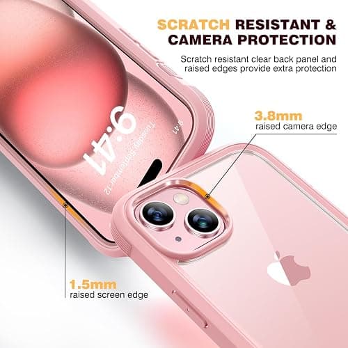 Diaclara Designed for iPhone 15 Case, Full Body Rugged Case with Built-in Touch Sensitive Anti-Scratch Screen Protector, with Camera Lens Protector for iPhone 15 6.1" (Coral Pink) thumbnail 6