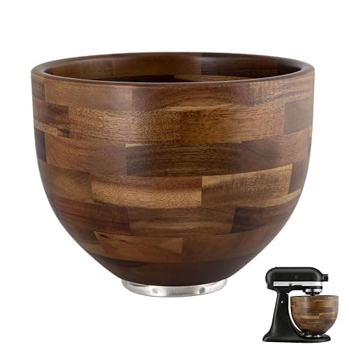 Mixer Wooden Bowl Compatible with Kitchenaid Mixer, Wooden Mixing Bowl for 5QT Tilt Head Stand Mixers, Wood Texture Surface, with Stainless Steel Locking Base, Perfect for Bread, Cake, and Baking - Image 1