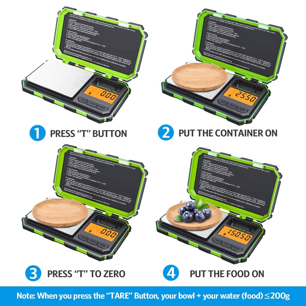 (Upgradaed) AMIR Digital Mini Scale, 200g /0.01g Pocket Scale, 50g calibration weight, Electronic Smart Scale, 6 Units, LCD Backlit Display, Tare, Auto Off, Stainless Steel (Battery Included) thumbnail 2
