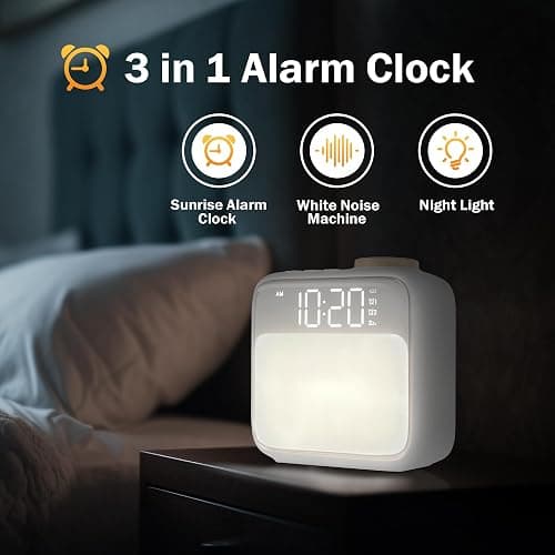 Jaeounr Sunrise Alarm Clocks for Bedrooms, Digital Clock with Sound Machine Nightlight, 1800mAh Rechargable Battery, Alarm Clock for Kids, Heavy Sleepers, Teens, Living Room thumbnail 2