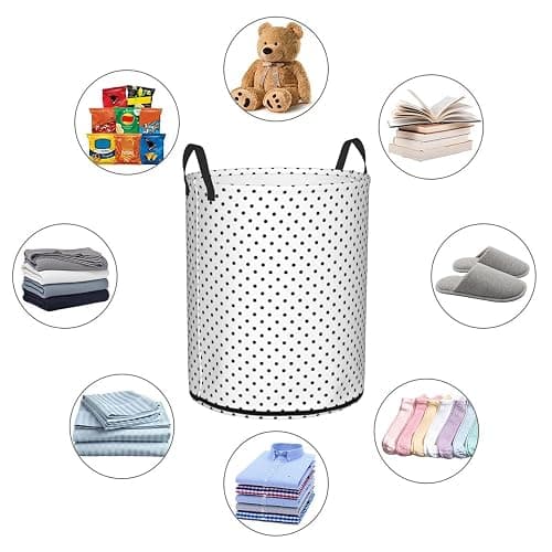Large Laundry Basket, Modern Black and White Polka Dot Laundry Hamper Bag 19.6" Collapsible Washing Bin With Handles for College Dorm, Family Essentials Storage thumbnail 7